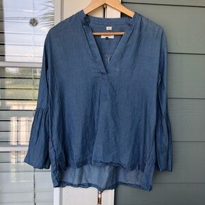 ANN TAYLOR LOFT Sz XS The Softened Chambray Shirt Popover Top Blue